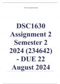 DSC1630 Assignment 2 (COMPLETE ANSWERS) Semester 2 2024 (234642) - DUE 22 August 2024 ; 100% TRUSTED Complete, trusted solutions and explanationsEnsure your success with us.. 