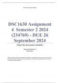 DSC1630 Assignment 4 (COMPLETE ANSWERS) Semester 2 2024 (234769) - DUE 26 September 2024 ; 100% TRUSTED Complete, trusted solutions and explanations. Ensure your success with us.. 