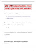 BIO 103 Comprehensive Final  Exam Questions And Answers