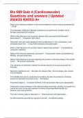 Bio 669 Quiz 4 (Cardiovascular) Questions and answers | Updated 2024/25 RATED A+