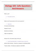 Biology 103 Cells Questions  And Answers