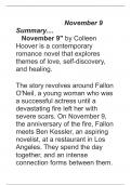 Summary of Novermber 9 Book by Colleen Hoover 