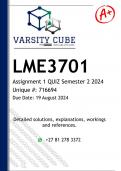 LME3701 Assignment 1 QUIZ (DETAILED ANSWERS) Semester 2 2024 - DISTINCTION GUARANTEED