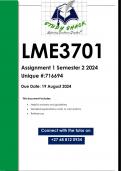 LME3701 Assignment 1 (QUALITY ANSWERS) Semester 2 2024