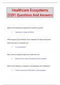 Healthcare Ecosystems  D391 Questions And Answers