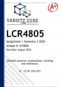 LCR4805 Assignment 1 (DETAILED ANSWERS) Semester 2 2024 - DISTINCTION GUARANTEED 