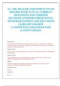 UC ADU HEALTH ASSESSMENT EXAM  2024-2025 WITH ACTUAL CORRECT  QUESTIONS AND VERIFIED  DETAILED ANSWERS |FREQUENTLY  TESTED QUESTIONS AND SOLUTIONS  |ALREADY GRADED  A+|NEWEST|GUARANTEED PASS  |LATEST UPDATE