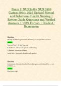 Exam 1: NUR2459 / NUR 2459 (Latest 2024 / 2025 Update) Mental and Behavioral Health Nursing | Review Guide Questions and Verified Answers | 100% Correct | Grade A - Rasmussen