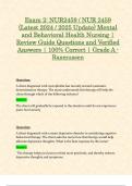 Exam 2: NUR2459 / NUR 2459 (Latest 2024 / 2025 Update) Mental and Behavioral Health Nursing | Review Guide Questions and Verified Answers | 100% Correct | Grade A - Rasmussen