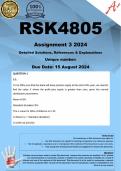 RSK4805 Assignment 3 (COMPLETE ANSWERS) 2024 - DUE 15 August 2024 