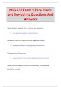 NSG 233 Exam 1 Care Plan's  and Key points Questions And  Answers