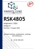 RSK4805 Assignment 3 (DETAILED ANSWERS) 2024 - DISTINCTION GUARANTEED