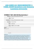 LSU CHEM 317 BIOCHEMISTRY I FINAL EXAM Questions and Answers Louisiana University