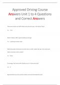 Approved Driving Course  Answers Unit 1 to 4 Questions  and Correct Answers 