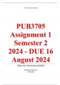 PUB3705 Assignment 1 QUIZ (COMPLETE ANSWERS) Semester 2 2024 - DUE 16 August 2024 ; 100% TRUSTED Complete, trusted solutions and explanationsEnsure your success with us..