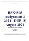 RSK4805 Assignment 3 (COMPLETE ANSWERS) 2024 - DUE 15 August 2024 ; 100% TRUSTED Complete, trusted solutions and explanations Ensure your success with us..