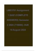 LME3701 Assignment 1 QUIZ (COMPLETE ANSWERS) Semester 2 2024 (716694)- DUE 19 August 2024