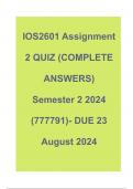 IOS2601 Assignment 2 QUIZ (COMPLETE ANSWERS) Semester 2 2024 (777791)- DUE 23 August 2024