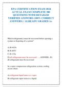 EPA CERTIFICATION EXAM 2024 ACTUAL EXAM COMPLETE 300 QUESTIONS WITH DETAILED VERIFIED ANSWERS (100% CORRECT ANSWERS) / ALREADY GRADED A+