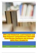 EPA Lead Abatement, Lead Inspector and Risk Assessor Comprehensive 2024-2025 Exam Review Questions and Answers 100% Pass | Graded A+