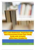 EPA Lead Abatement, Inspection and Risk Assessment Exam Quiz Study Guide with Answers  100% Pass | Graded A+