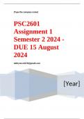 PSC2601 Assignment 1 QUIZ (COMPLETE ANSWERS) Semester 2 2024 - DUE 15 August 2024 ; 100% TRUSTED Complete, trusted solutions and explanations. Ensure your success with us.. 