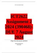 ICT2622 Assignment 2 (COMPLETE ANSWERS) 2024 (390468)- DUE 7 August 2024 ; 100% TRUSTED Complete, trusted solutions and explanations. Ensure your success with us..