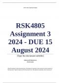 RSK4805 Assignment 3 (COMPLETE ANSWERS) 2024 - DUE 15 August 2024 ; 100% TRUSTED Complete, trusted solutions and explanations Ensure your success with us..