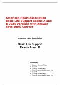 American Heart Association Basic Life Support Exams A and B 2024 Versions with Answer keys 100% Correct