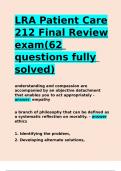 LRA Patient Care 212 Final Review exam(62 questions fully solved).