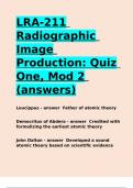 LRA-211 Radiographic Image Production Quiz One, Mod 2 (answers).