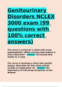 Genitourinary Disorders NCLEX 3000 exam (99 questions with 100- correct answers).