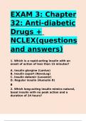 EXAM 3 Chapter 32 Anti-diabetic Drugs + NCLEX(questions and answers)