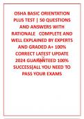 OSHA BASIC ORIENTATION PLUS TEST | 50 QUESTIONS AND ANSWERS WITH RATIONALE   COMPLETE AND WELL EXPLAINED BY EXPERTS  AND GRADED A+ 100% CORRECT LATEST UPDATE 2024 GUARANTEED 100% SUCCESS[ALL YOU NEED TO PASS YOUR EXAMS