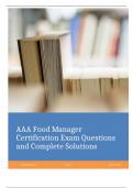 AAA Food Manager Certification Exam Questiions and Complete Solutions