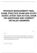 REVENUE MANAGEMENT FINAL EXAM, PRACTICE EXAM AND STUDY GUIDE LATEST 2024 ACTUAL EXAM 180 QUESTIONS AND CORRECT DETAILED ANSWERS