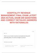 HOSPITALITY REVENUE MANAGEMENT FINAL EXAM LATEST 2024 ACTUAL EXAM 200 QUESTIONS AND CORRECT DETAILED ANSWERS WITH RATIONALES