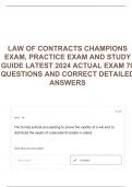 LAW OF CONTRACTS CHAMPIONS EXAM, PRACTICE EXAM AND STUDY GUIDE LATEST 2024 ACTUAL EXAM 70 QUESTIONS AND CORRECT DETAILED ANSWERS 