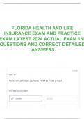 FLORIDA HEALTH AND LIFE INSURANCE EXAM AND PRACTICE EXAM LATEST 2024 ACTUAL EXAM 150 QUESTIONS AND CORRECT DETAILED ANSWERS