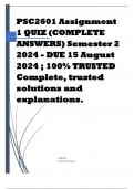 PSC2601 Assignment 1 QUIZ (COMPLETE ANSWERS) Semester 2 2024 - DUE 15 August 2024 ; 100% TRUSTED Complete, trusted solutions and explanations.