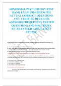 ABNORMAL PSYCHOLOGY TEST  BANK EXAM 2024-2025 WITH  ACTUAL CORRECT QUESTIONS  AND VERIFIED DETAILED  ANSWERS|FREQUENTLY TESTED  QUESTIONS AND SOLUTIONS  |GUARANTEED PASS |LATEST  UPDATE