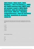 HESI Math | HESI A&P|, HESI Reading |, Hesi Vocabulary,|, HESI A2; Math practice test, BEST hesi a2 version 1 and 2, HESI Math Question, Hesi A2 Vocabulary from book, HESI A2 - Reading Comprehension!, hesi A2 Entrance verified  questions & answers rated A