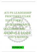 ATI PN LEADERSHIP  PROCTORED EXAM  2019 FORM E  LATEST UPDATED  QUESTIONS AND  ANSWERS A GRADE  100 % SCORE