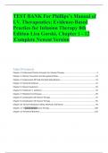 TEST BANK For Phillips’s Manual of I.V. Therapeutics; Evidence-Based Practice for Infusion Therapy 8th Edition Lisa Gorski, Chapter 1 - 12 |Complete Newest Version