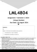 LML4804 Assignment 1 (ANSWERS) Semester 2 2024 - DISTINCTION GUARANTEED