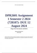 DPR2601 Assignment 1 (COMPLETE ANSWERS) Semester 2 2024 (728107)- DUE 12 August 2024 ; 100% TRUSTED Complete, trusted solutions and explanations