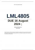 LML4805 Assignment 1 (COMPLETE ANSWERS) Semester 2 2024 - DUE 16 August 2024 ; 100% TRUSTED Complete, trusted solutions and explanations. 