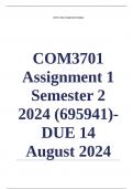 COM3701 Assignment 1 (COMPLETE ANSWERS) Semester 2 2024 (695941)- DUE 14 August 2024 ; 100% TRUSTED Complete, trusted solutions and explanations