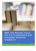 MBA 705 Module 3 Quiz (Ch 4 & 5) Questions with Complete Solutions Graded A+