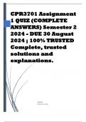 CPR3701 Assignment 1 QUIZ (COMPLETE ANSWERS) Semester 2 2024 - DUE 30 August 2024 ; 100% TRUSTED Complete, trusted solutions and explanations.